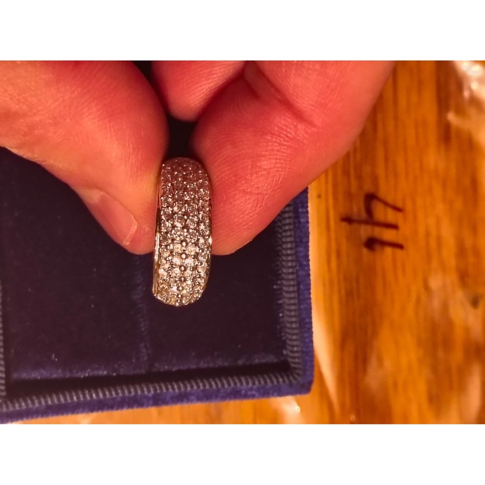 925 Sterling Silver Pavé CZ Wide Dome Band Ring Womens Size 9.5